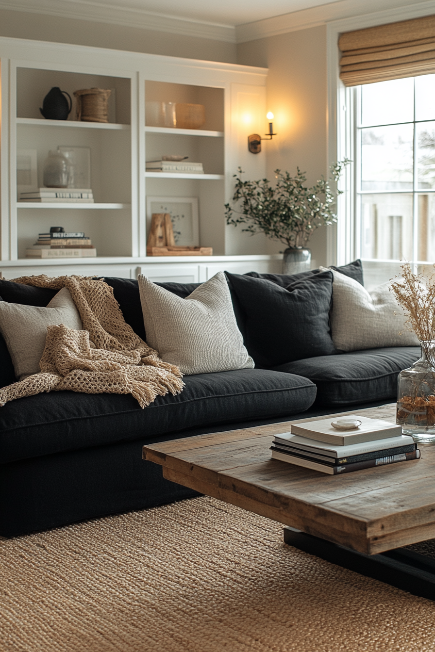 Black couch living room