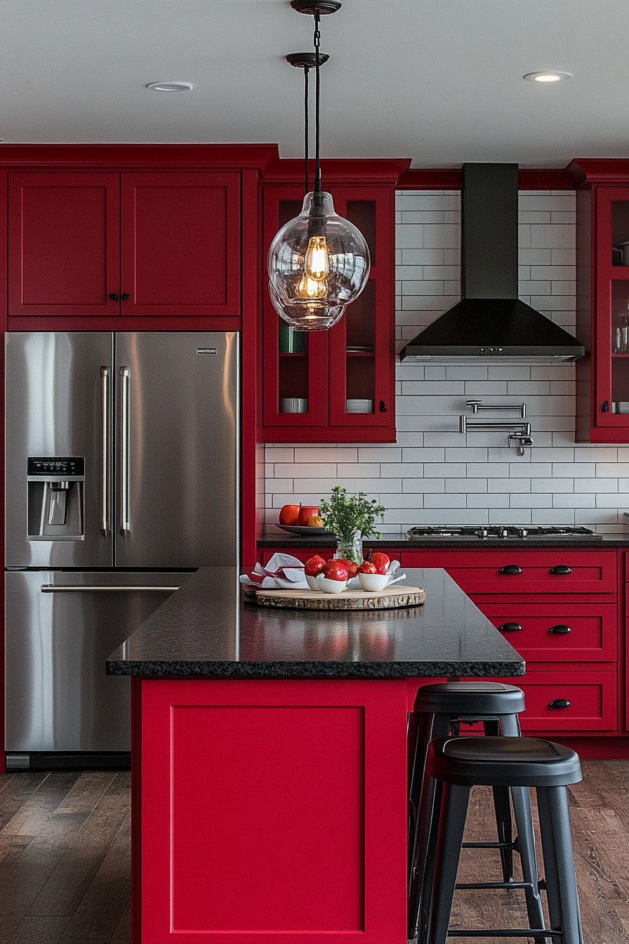 red kitchen cabinets