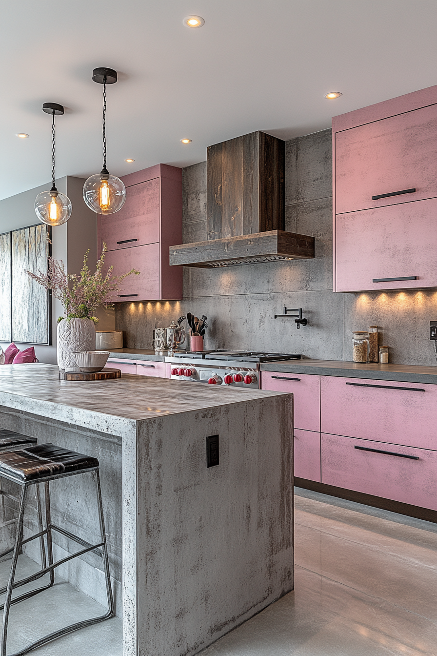 pink kitchen cabinets