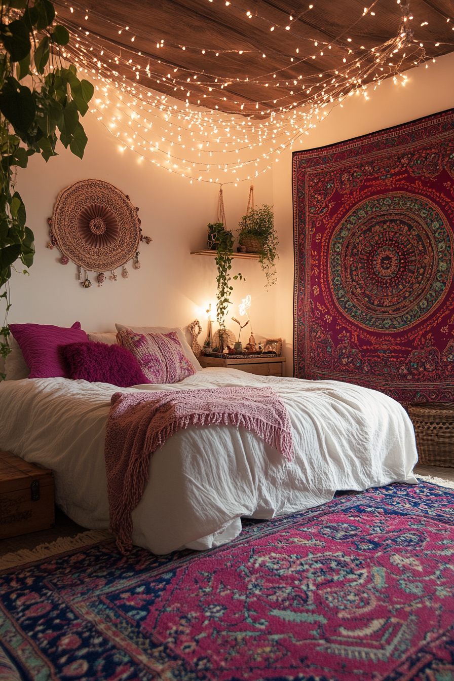 boho fairy lights bedroom ideas