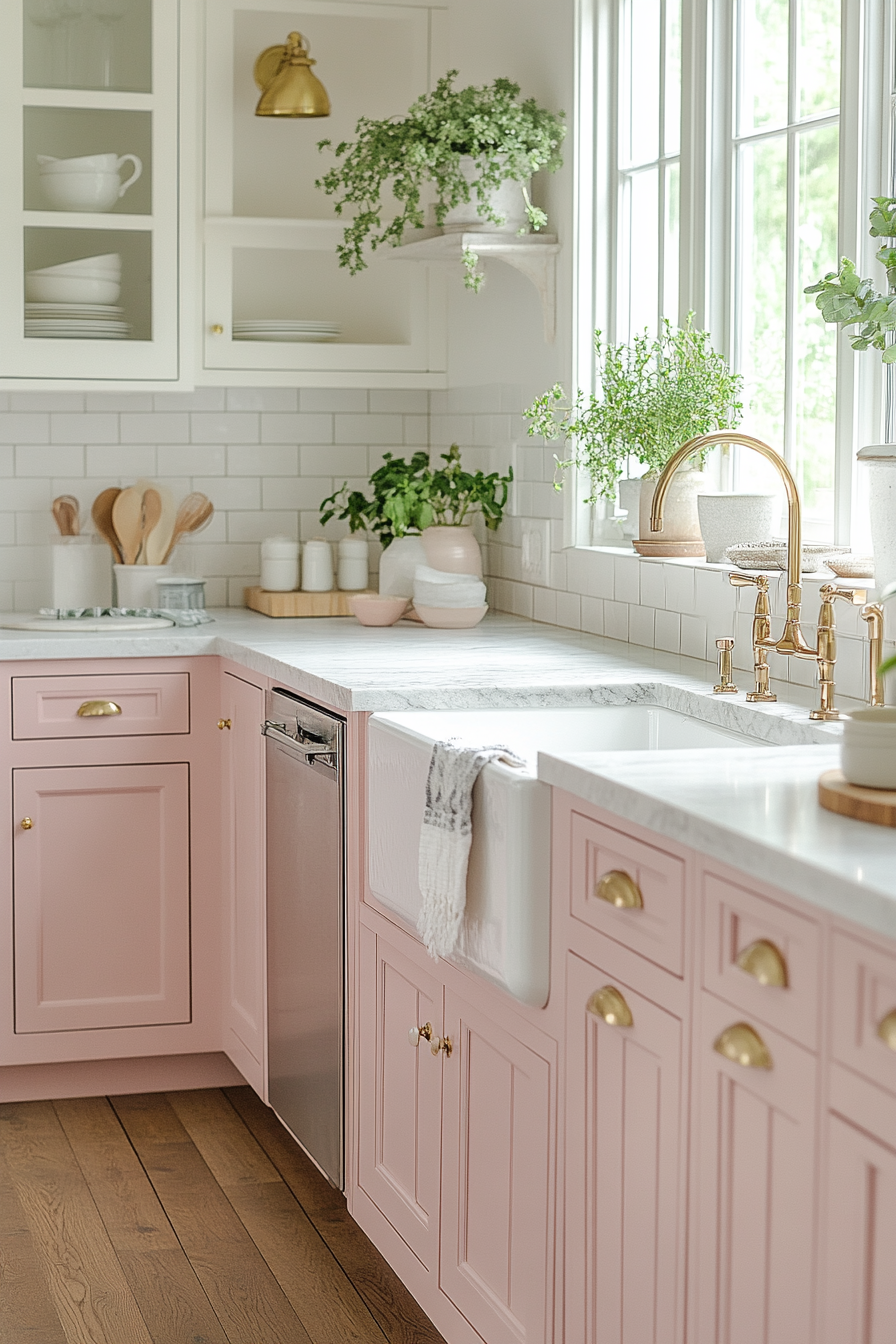 pink kitchen cabinets