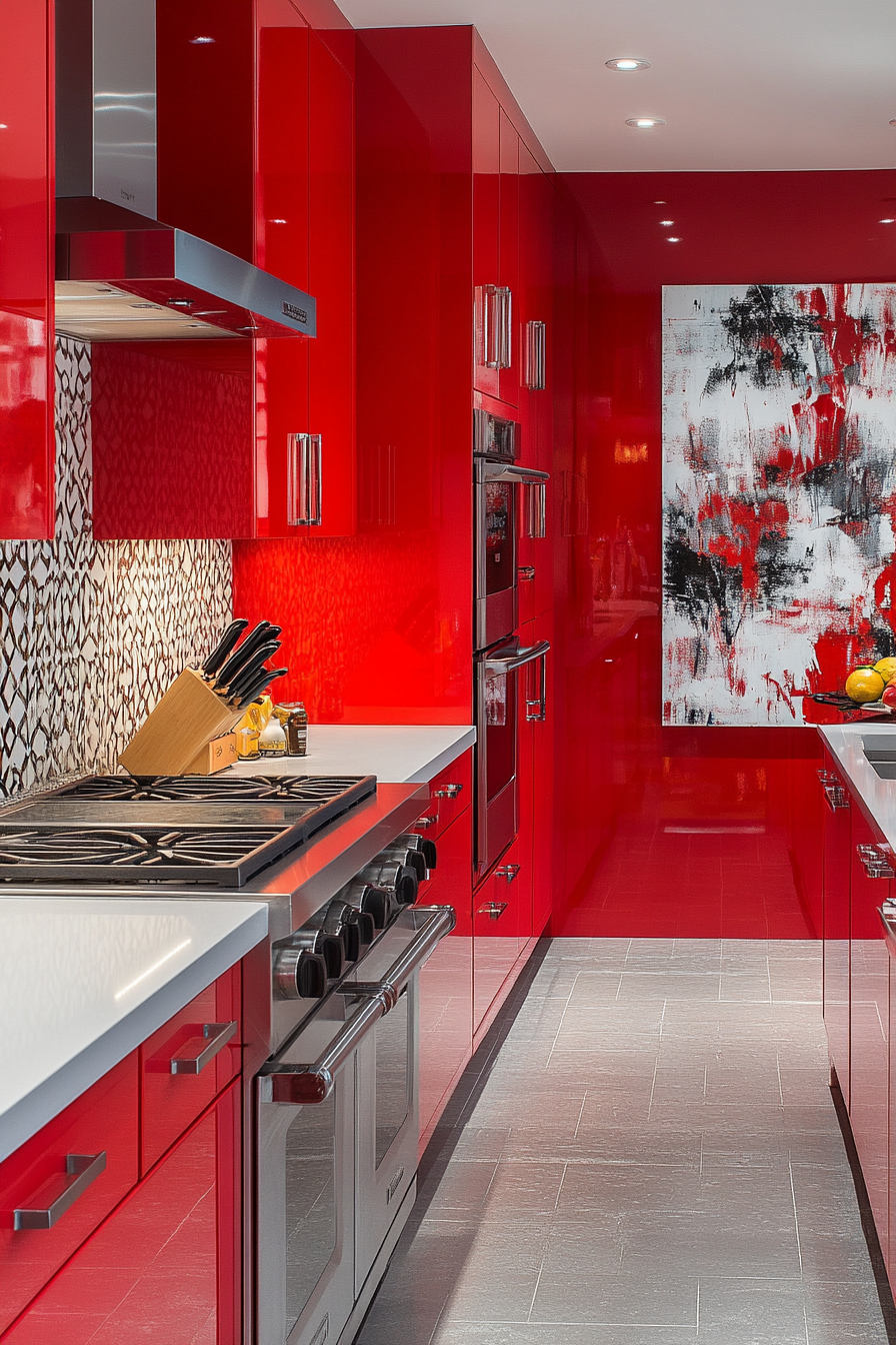 red kitchen cabinets