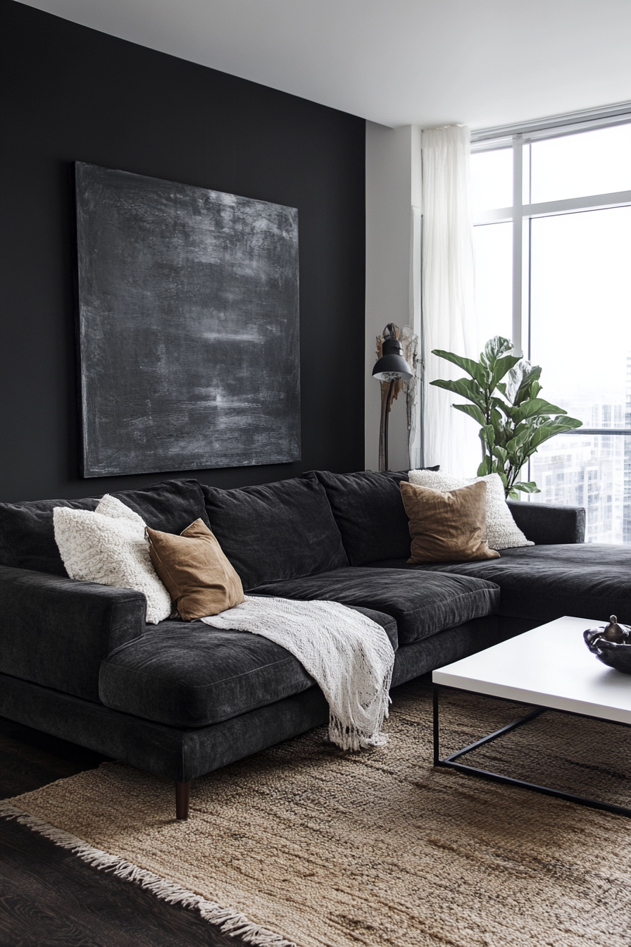 Dark grey sofa living room