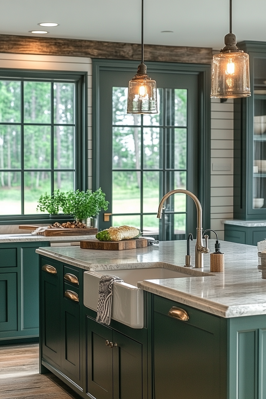 dark green kitchen cabinets