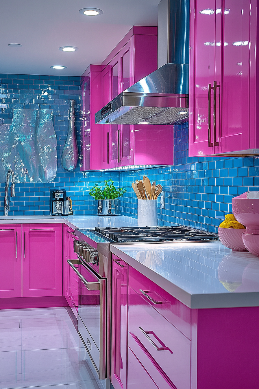 pink kitchen cabinets