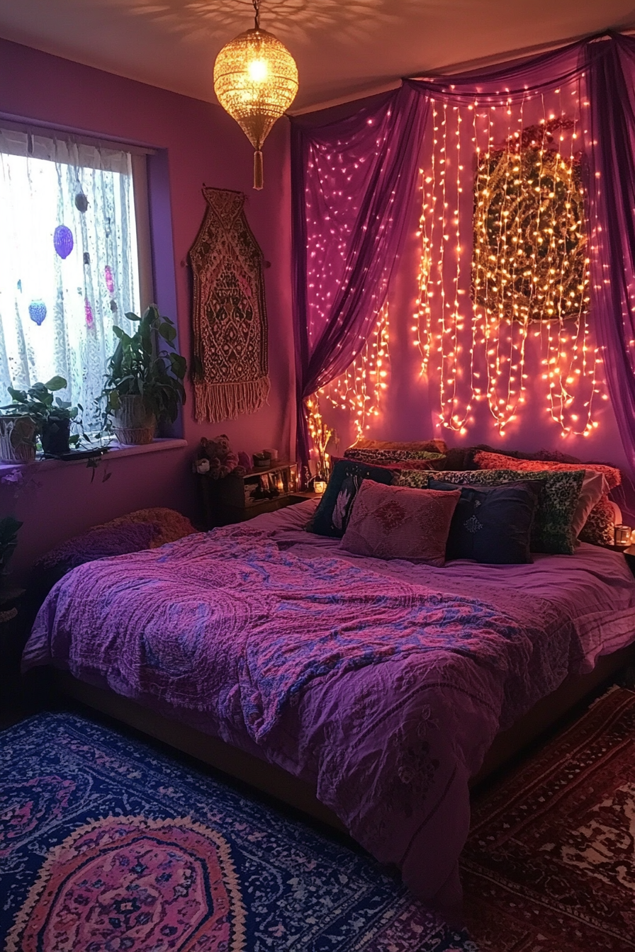 boho fairy lights bedroom ideas