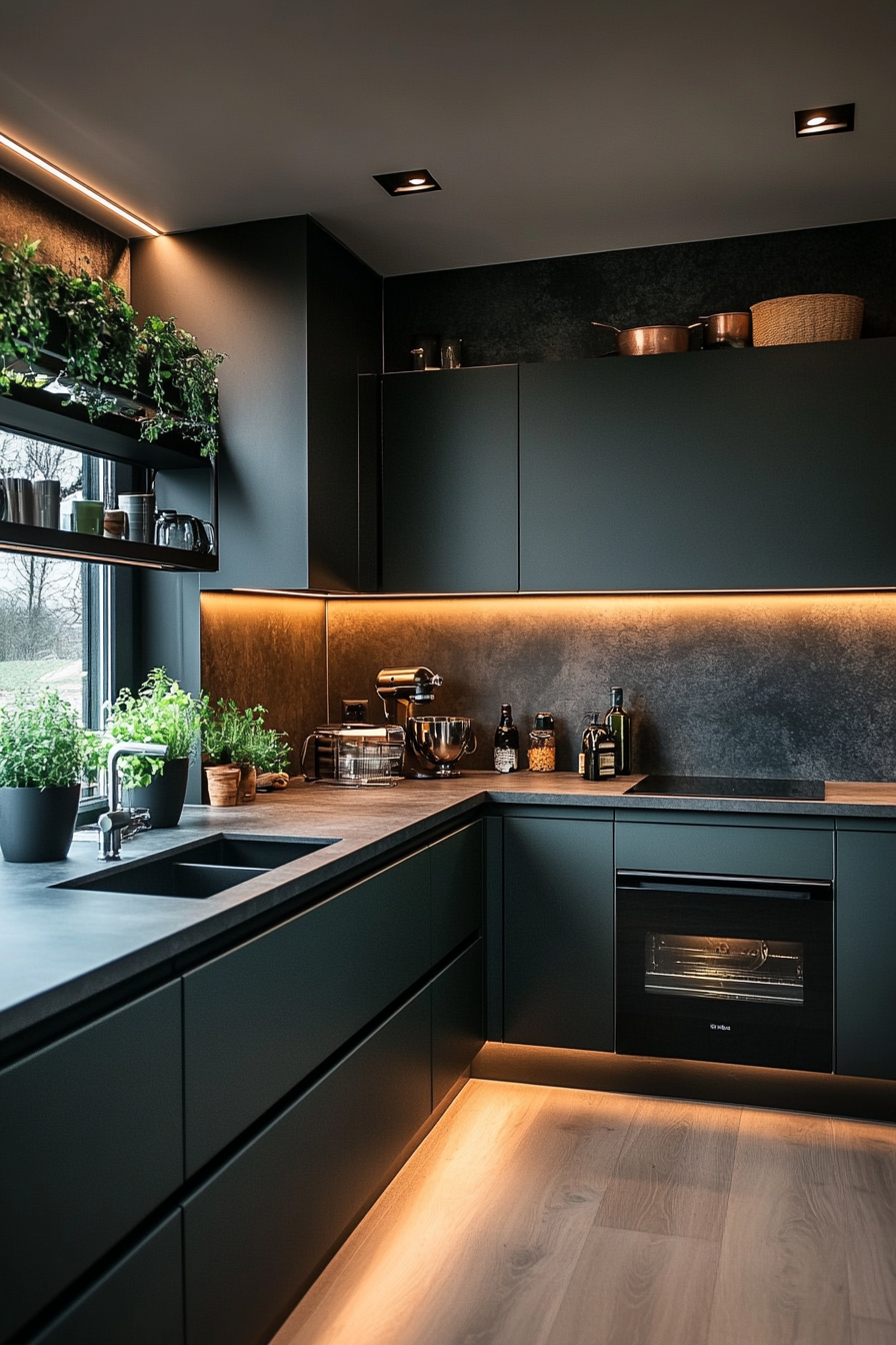 dark green kitchen cabinets