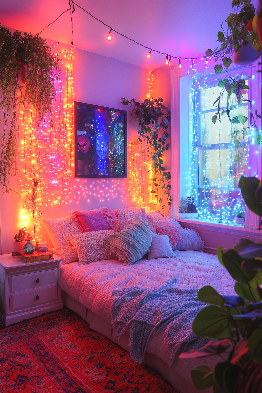 boho fairy lights bedroom ideas