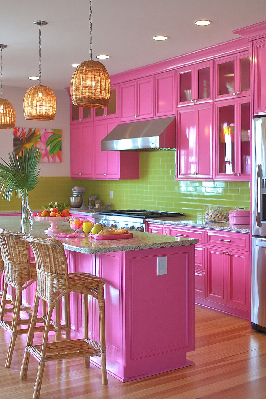 pink kitchen cabinets