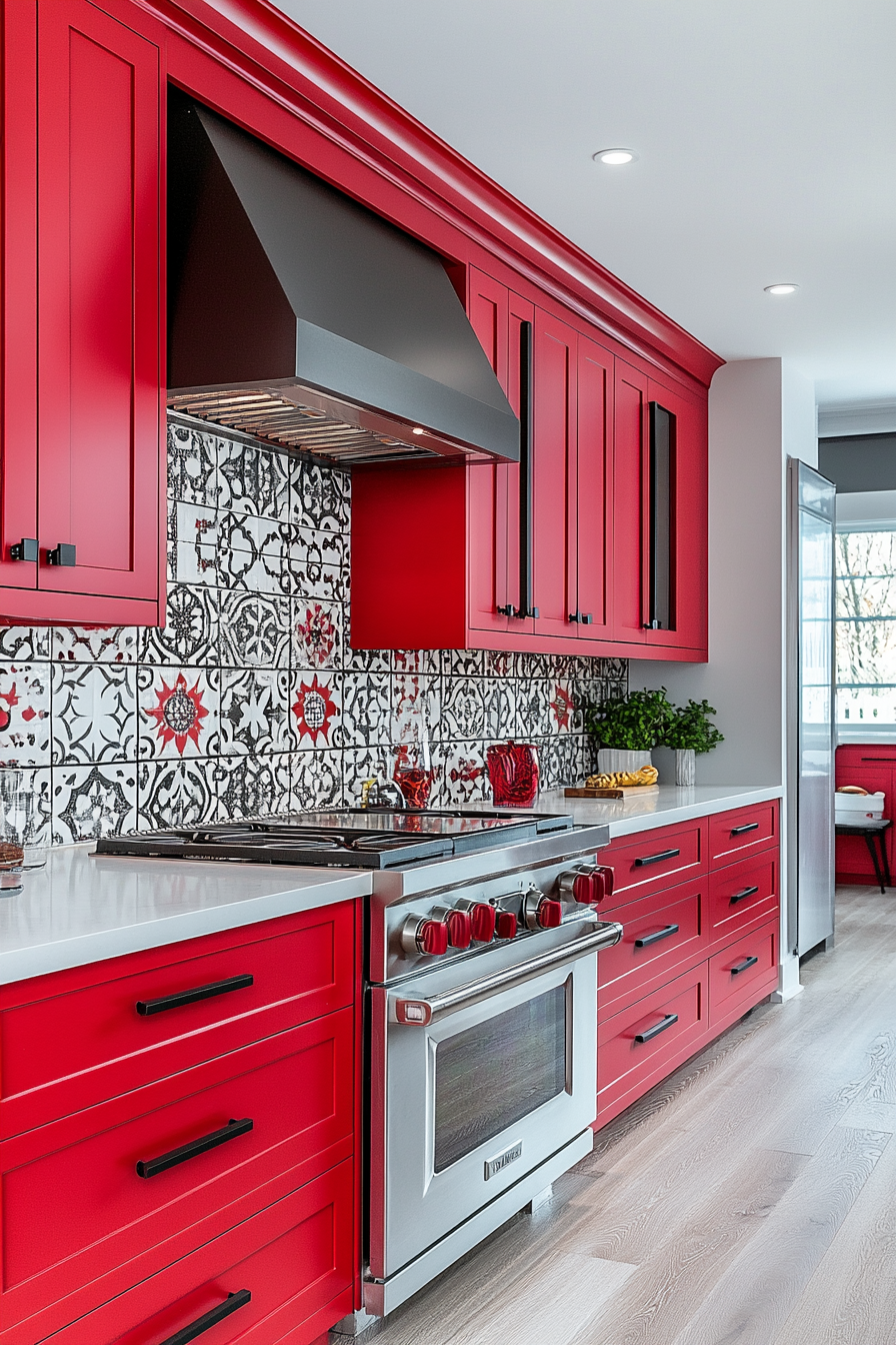 red kitchen cabinets