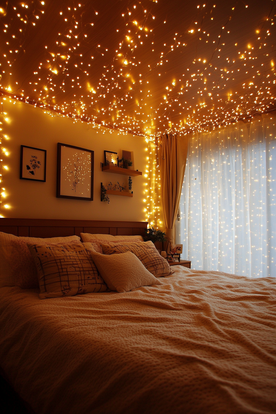 boho fairy lights bedroom ideas