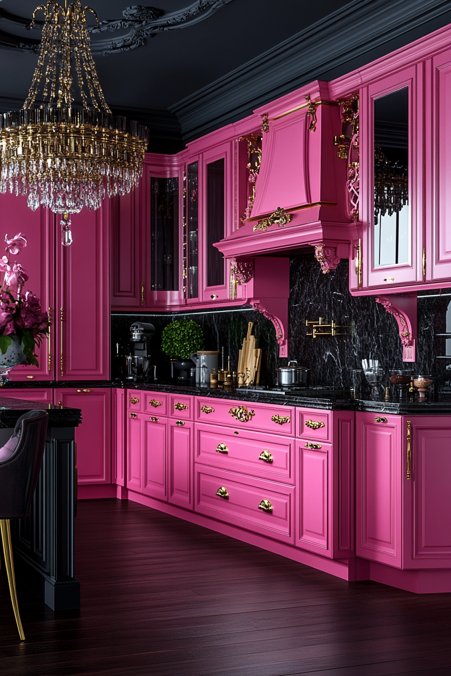 pink kitchen cabinets