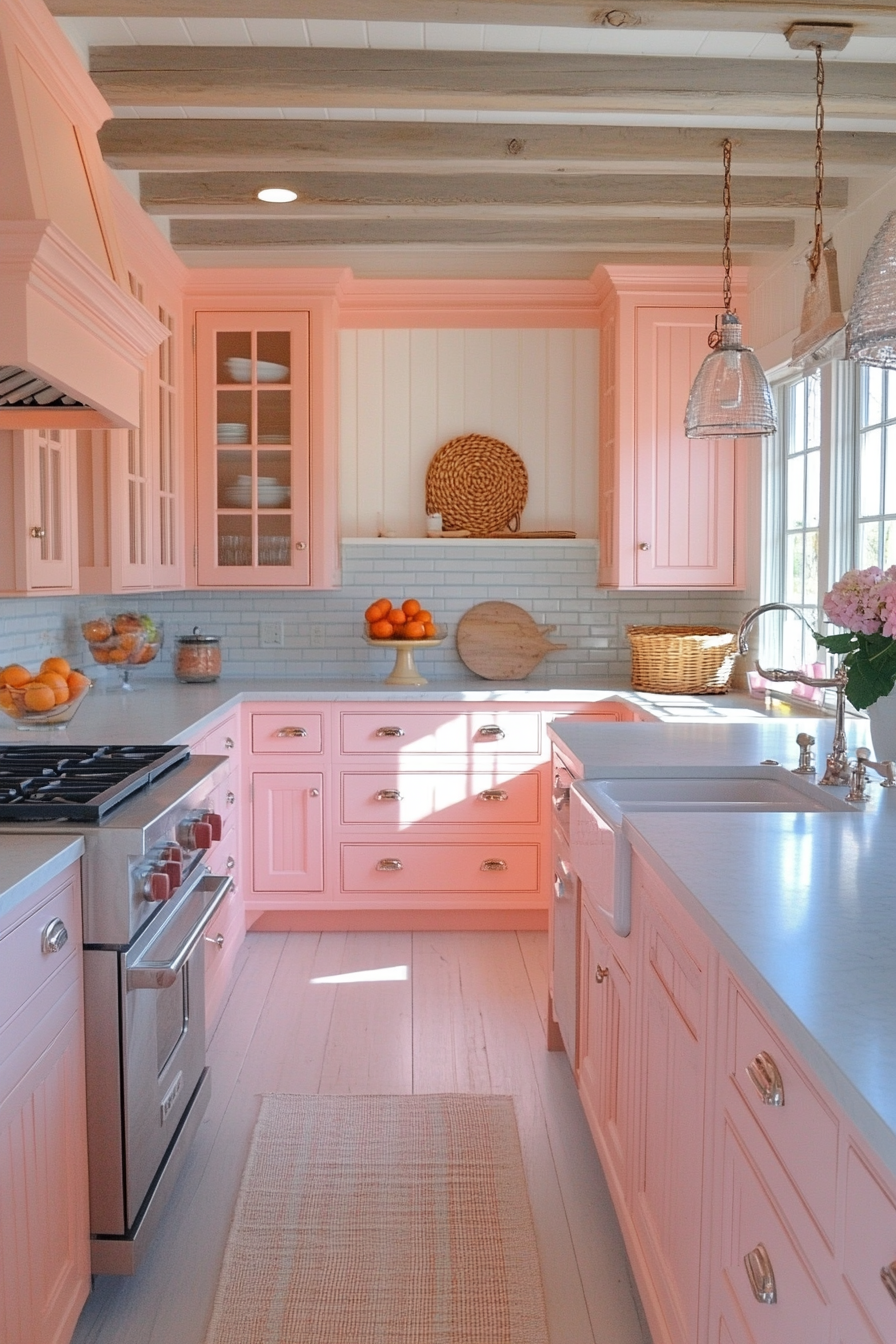 pink kitchen cabinets