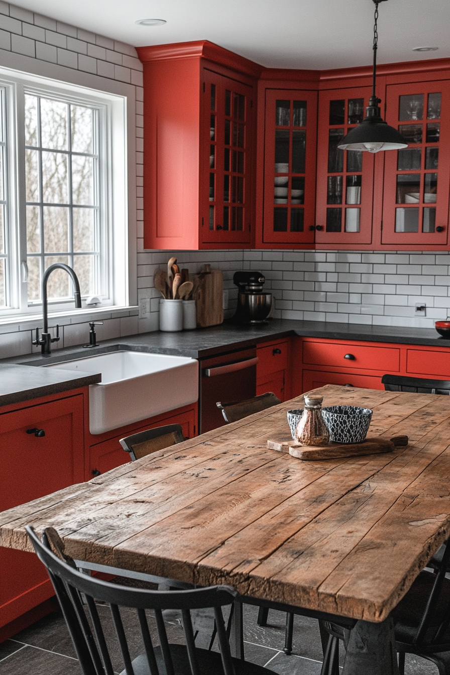 red kitchen cabinets