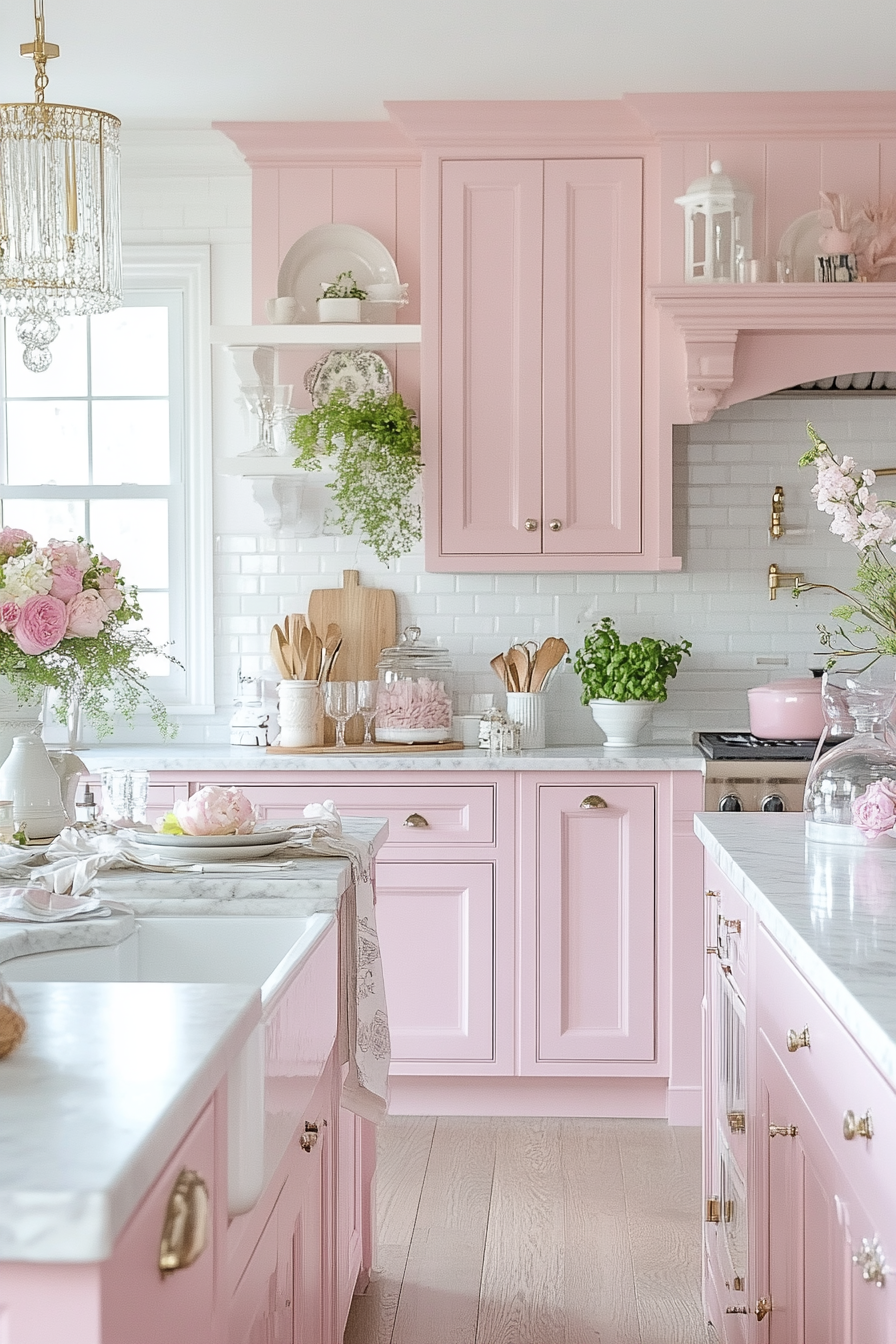 pink kitchen cabinets