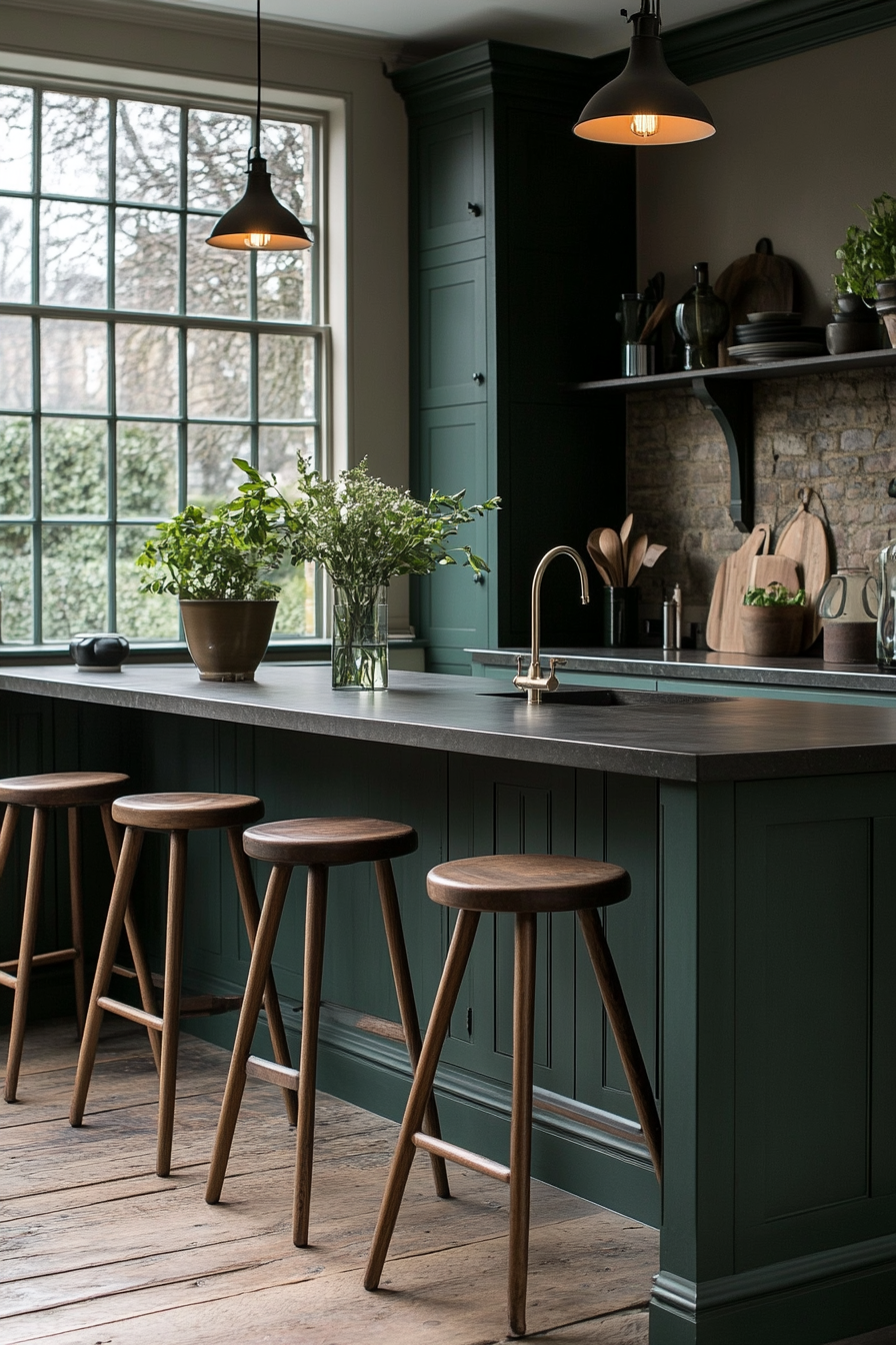 dark green kitchen cabinets