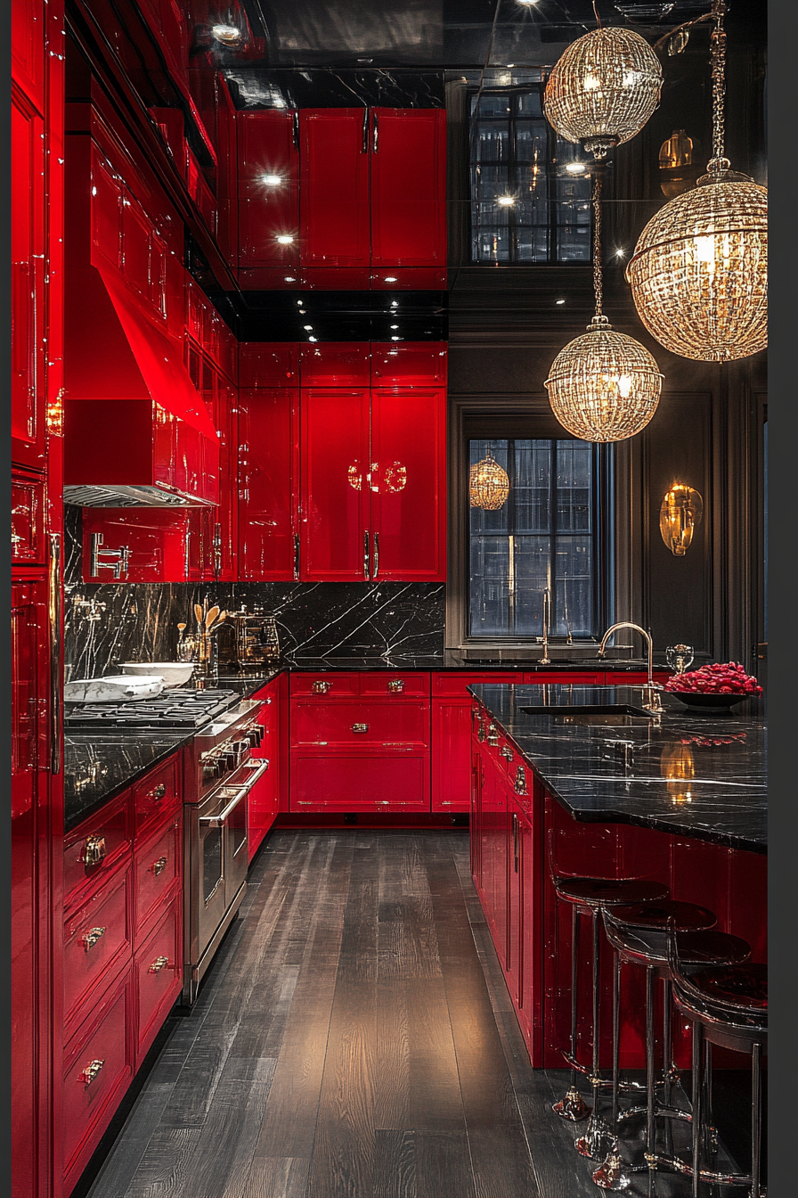 red kitchen cabinets