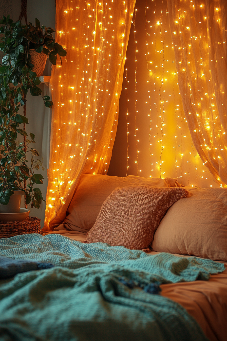 boho fairy lights bedroom ideas