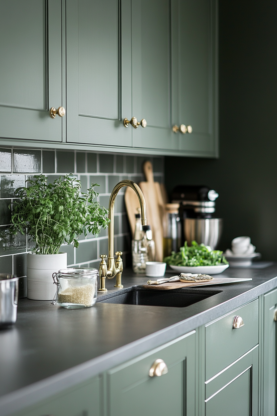 dark green kitchen cabinets