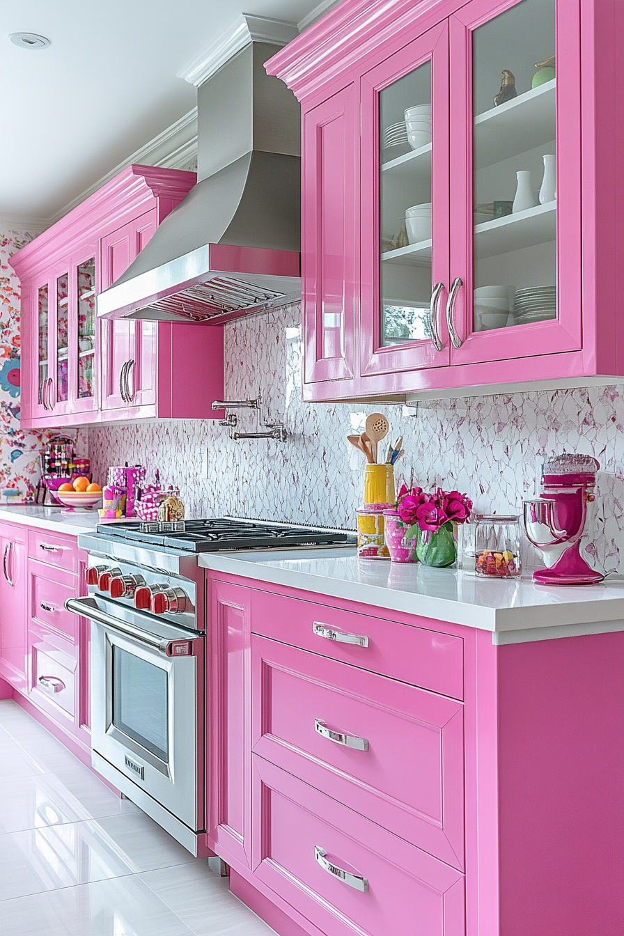 pink kitchen cabinets