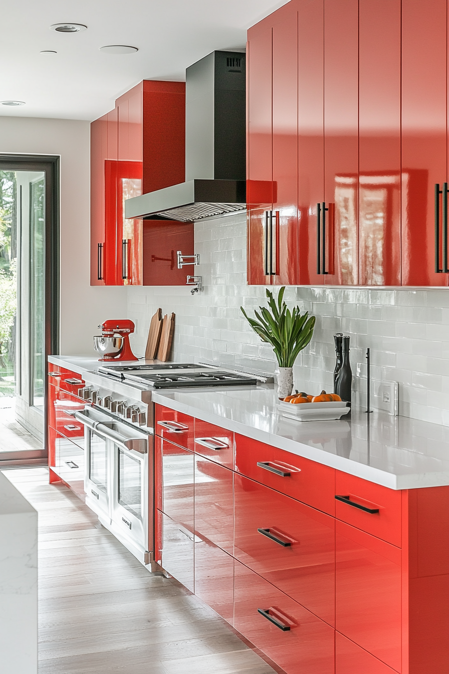 red kitchen cabinets