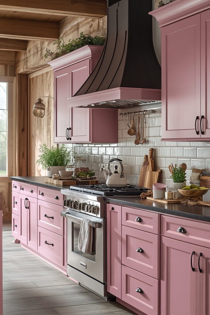 pink kitchen cabinets