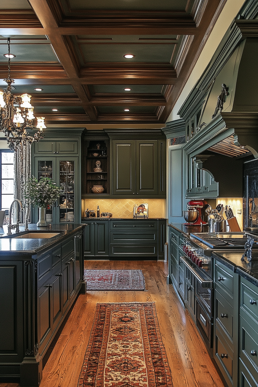 dark green kitchen cabinets