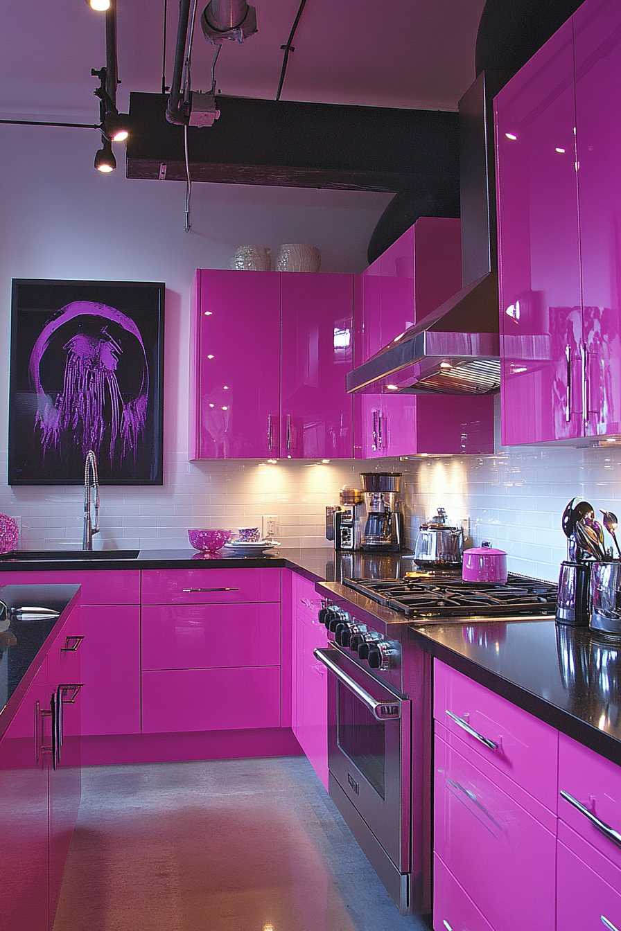 pink kitchen cabinets