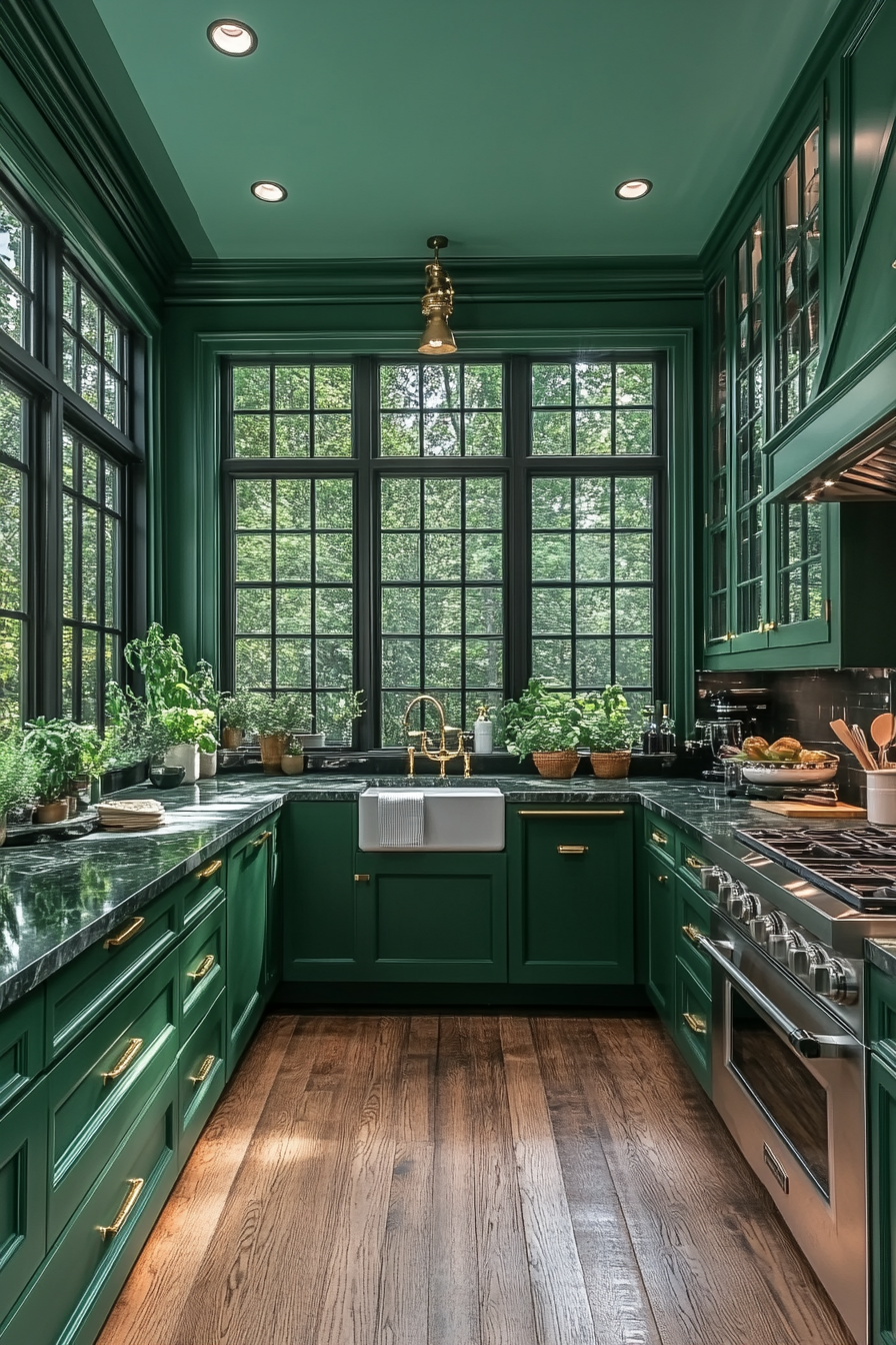 dark green kitchen cabinets