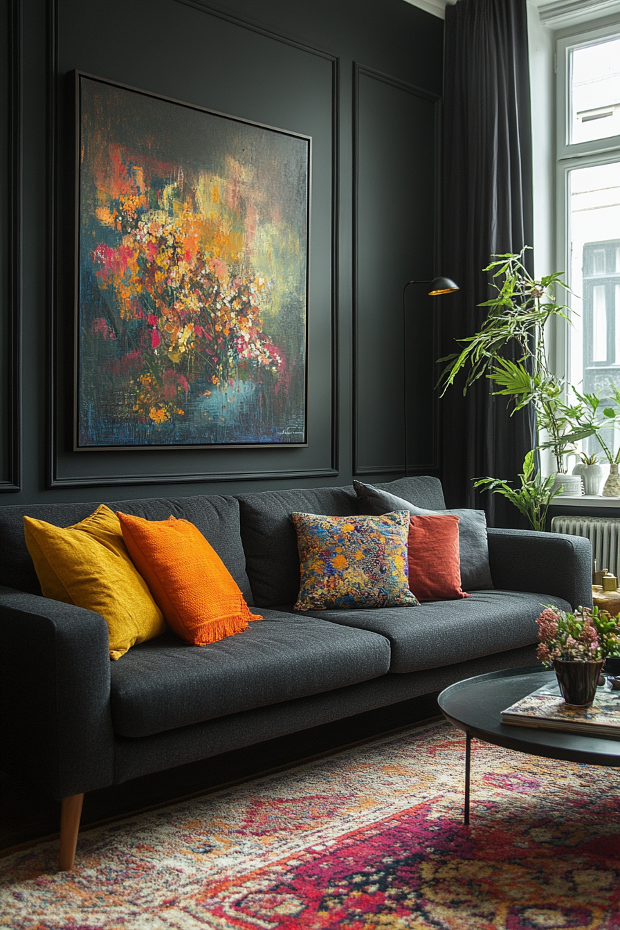 Dark grey sofa living room