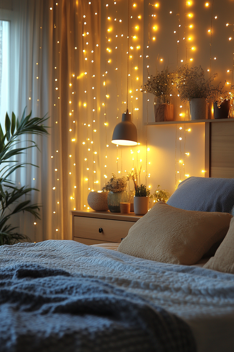 boho fairy lights bedroom ideas