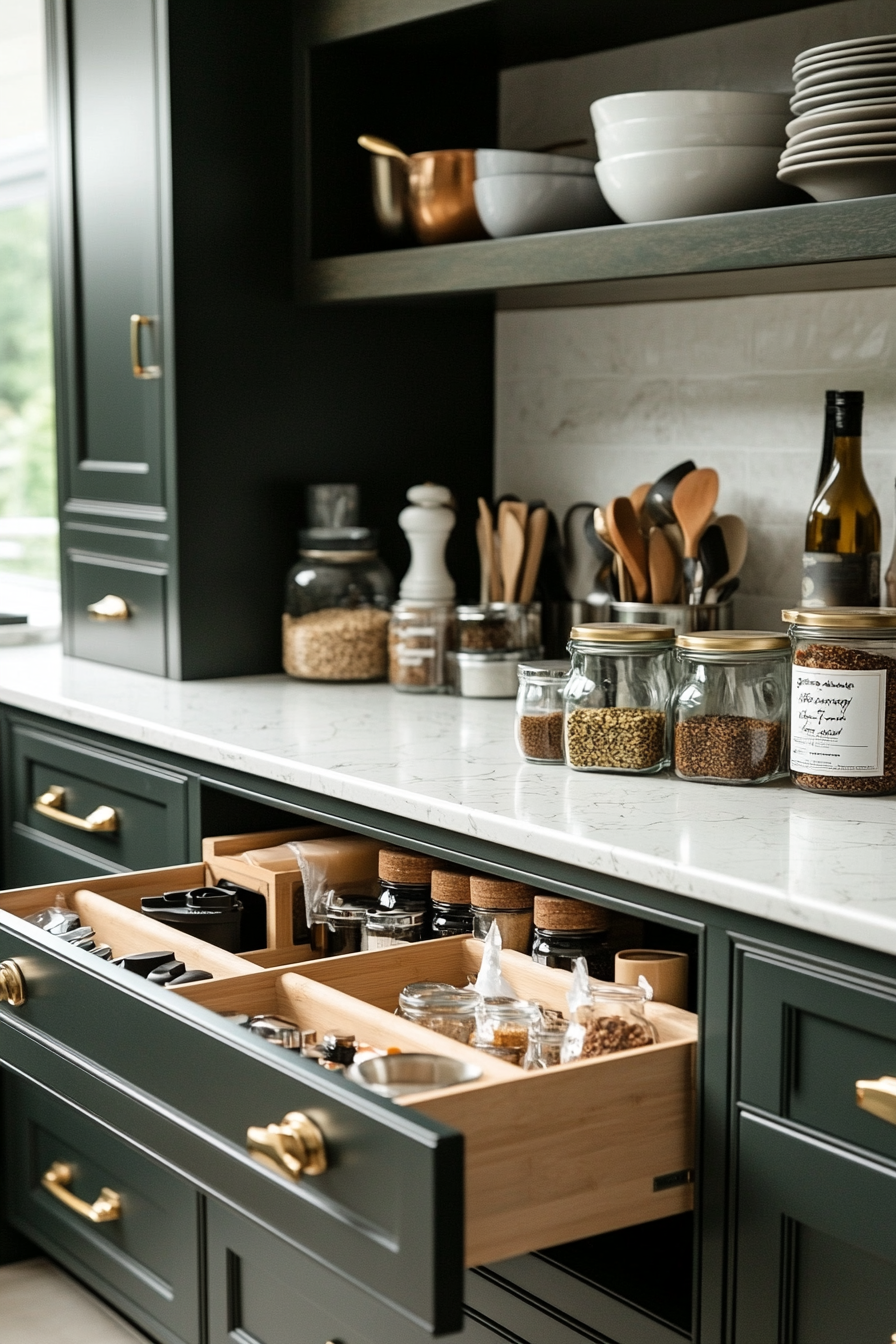 dark green kitchen cabinets