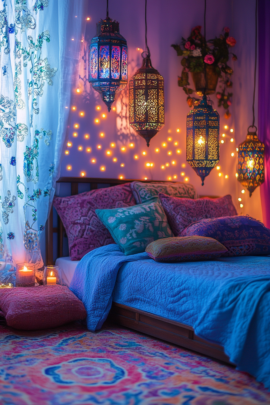 boho fairy lights bedroom ideas