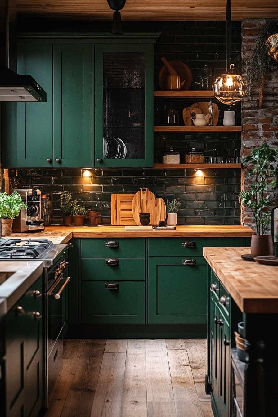 dark green kitchen cabinets