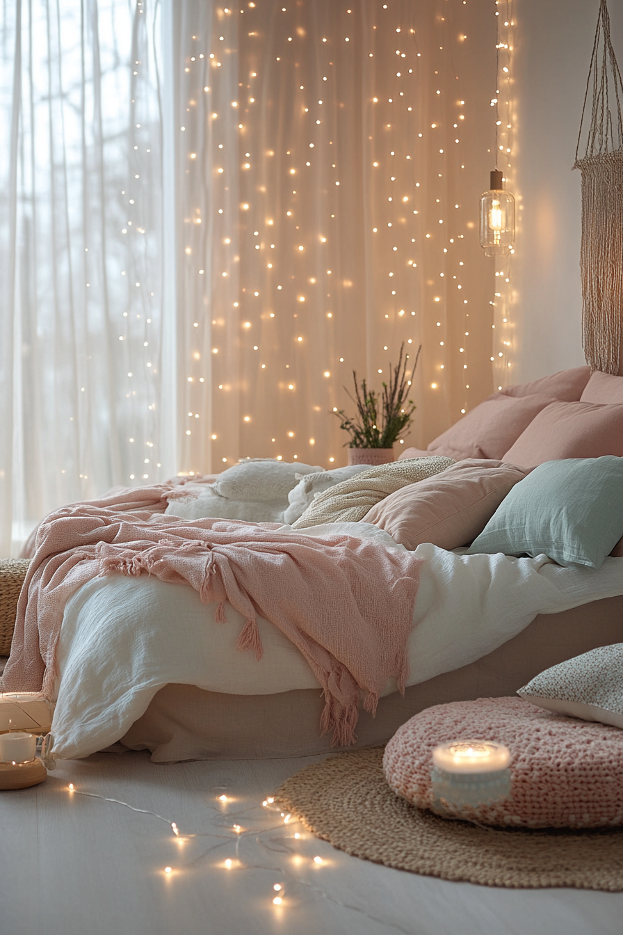 boho fairy lights bedroom ideas