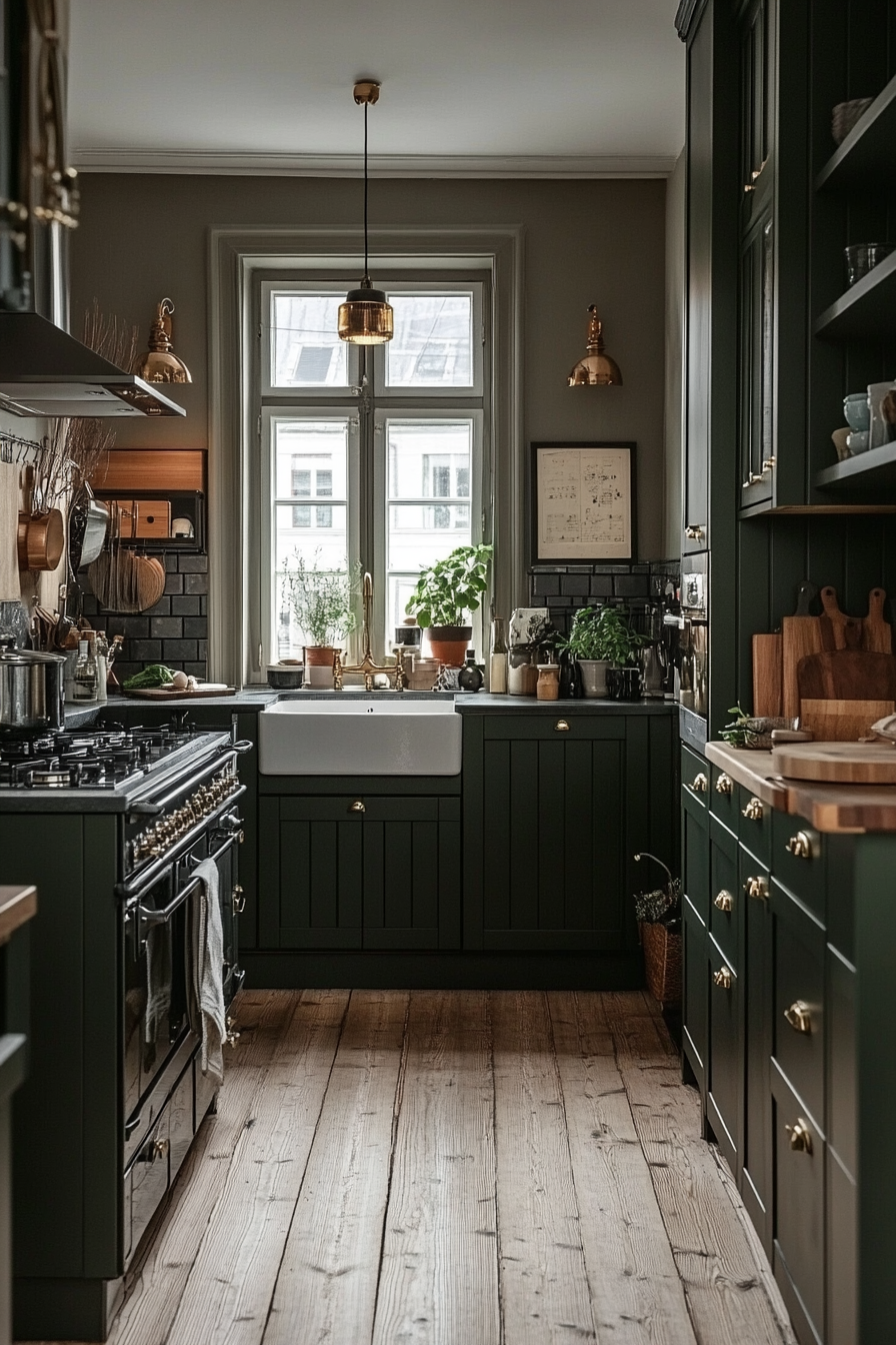 dark green kitchen cabinets