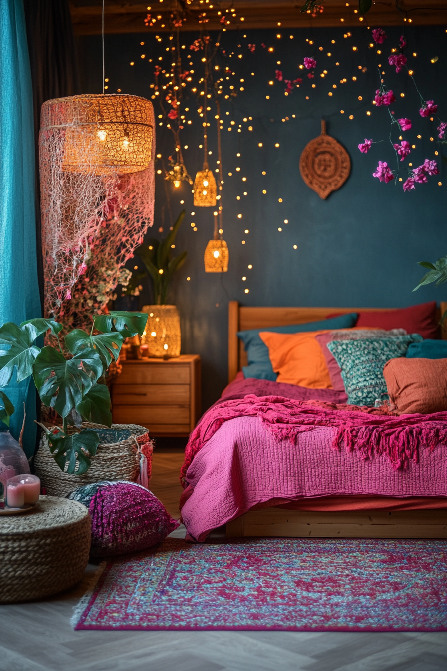 boho fairy lights bedroom ideas