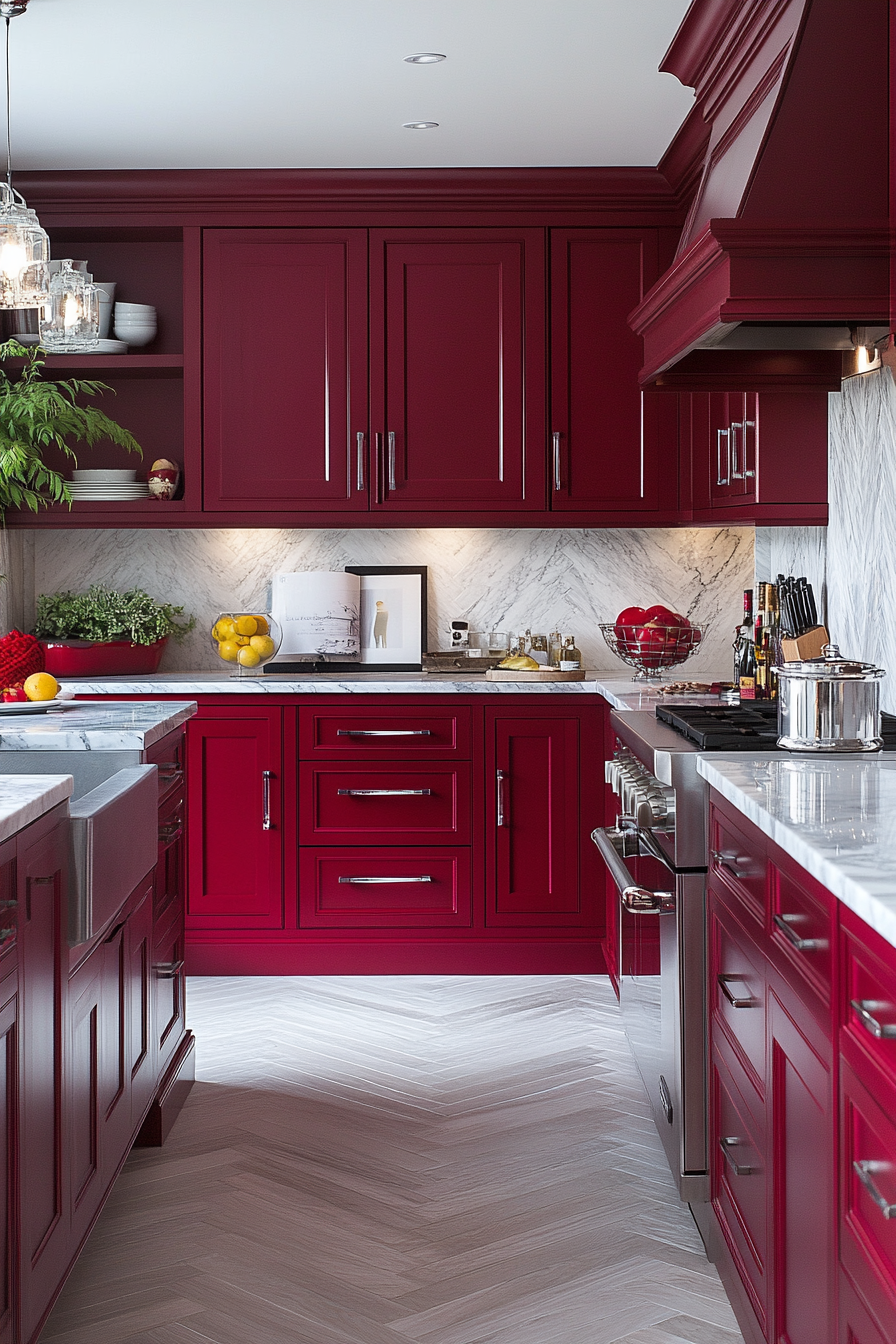 red kitchen cabinets