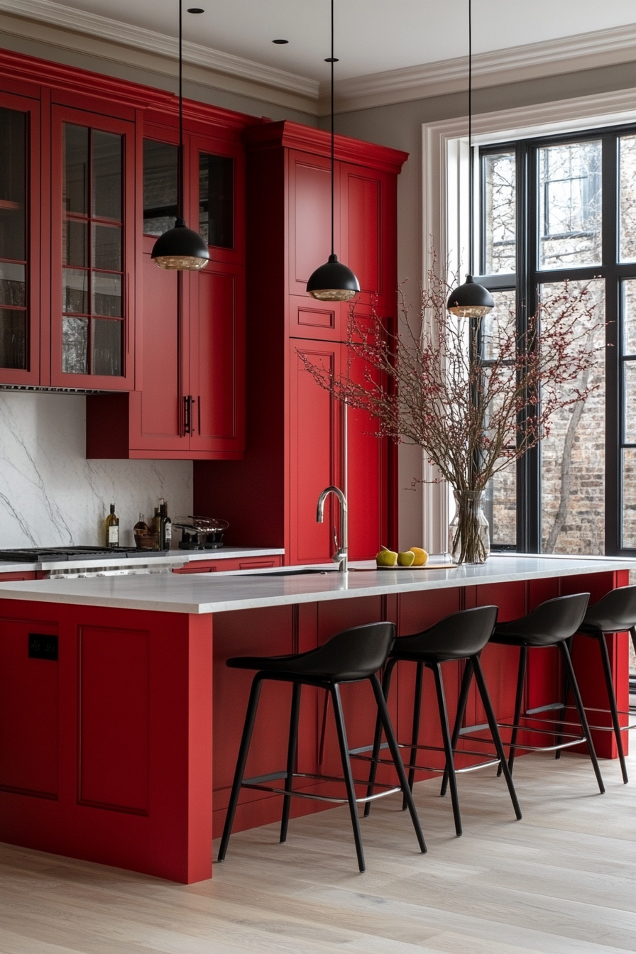 red kitchen cabinets