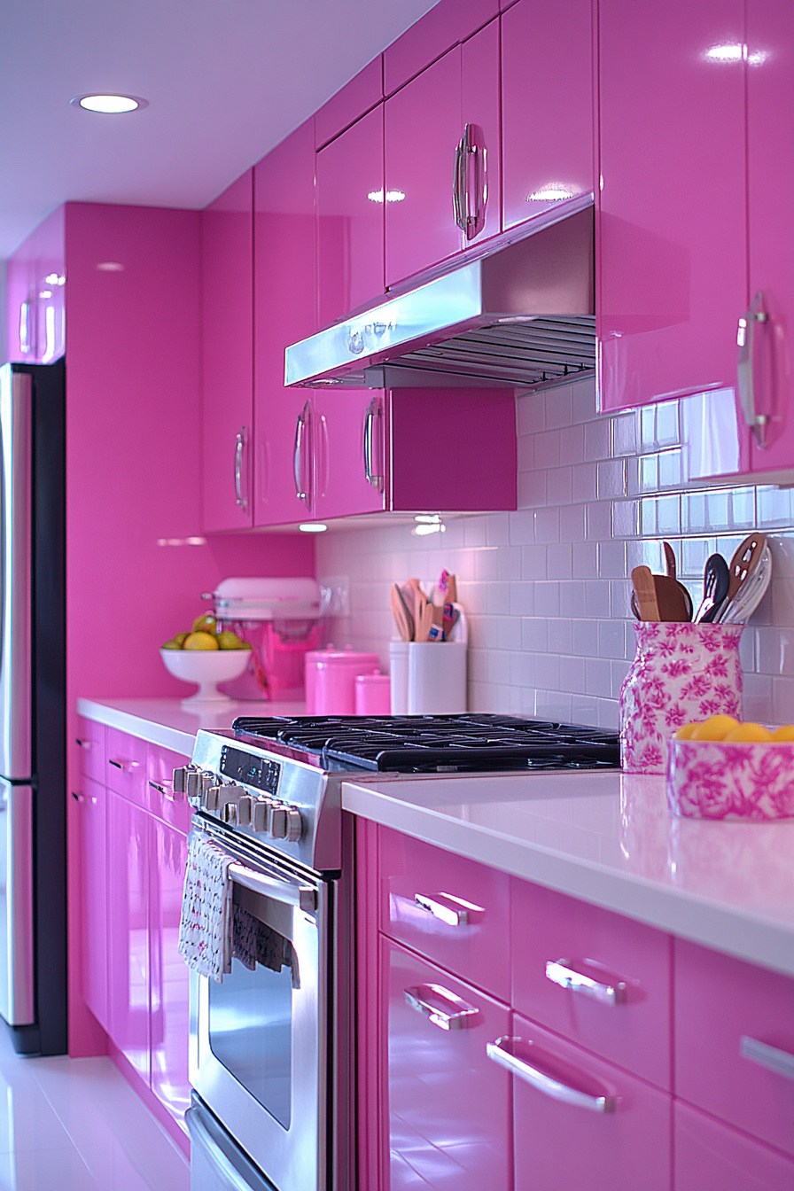 pink kitchen cabinets