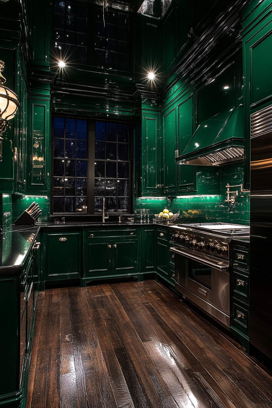 dark green kitchen cabinets