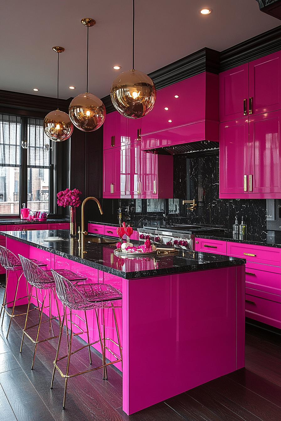 pink kitchen cabinets