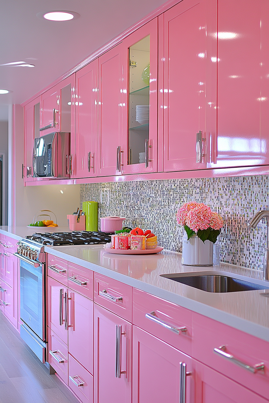 pink kitchen cabinets