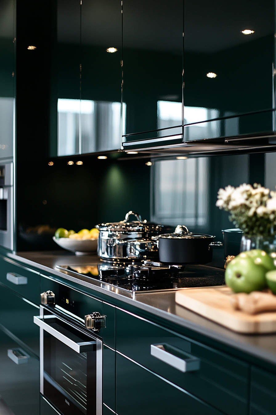 dark green kitchen cabinets