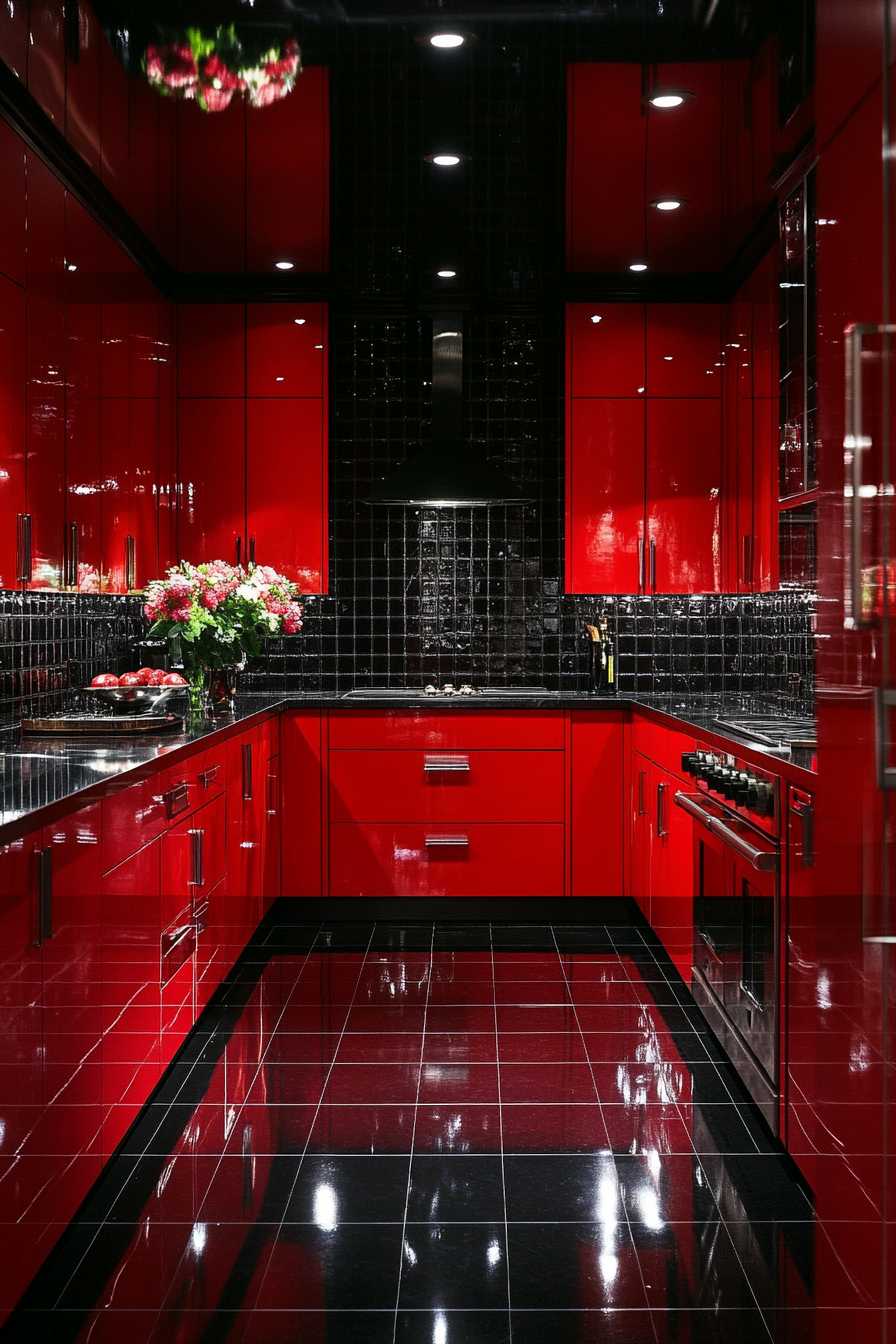 red kitchen cabinets