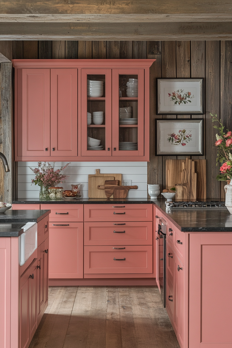 pink kitchen cabinets