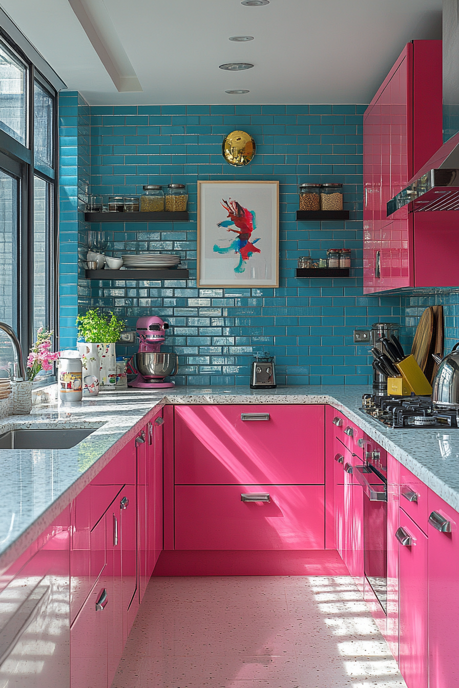 pink kitchen cabinets