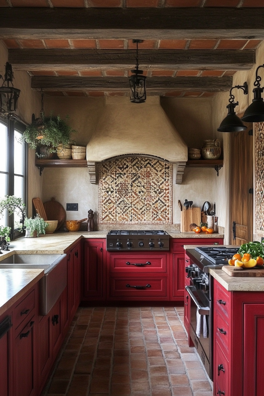 red kitchen cabinets