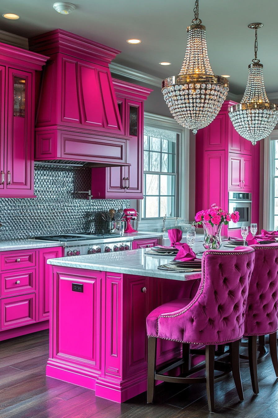 pink kitchen cabinets