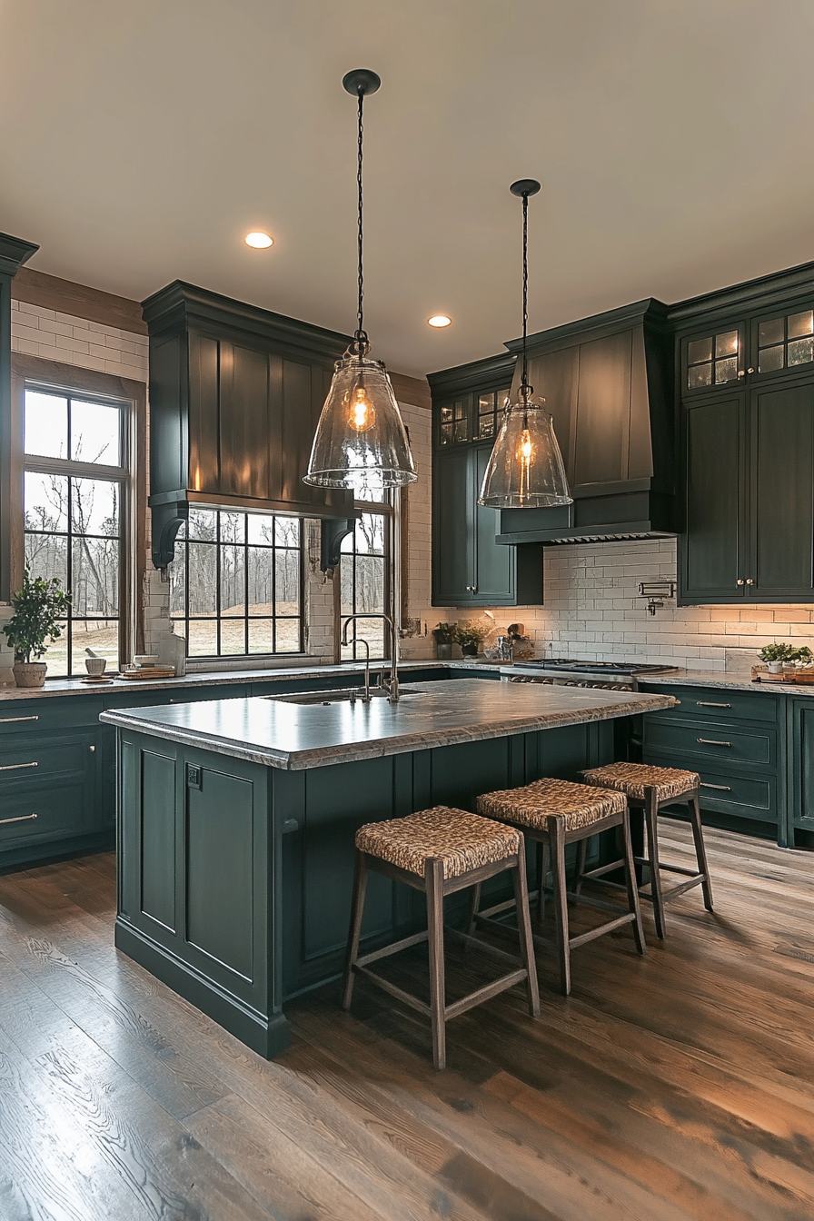 dark green kitchen cabinets